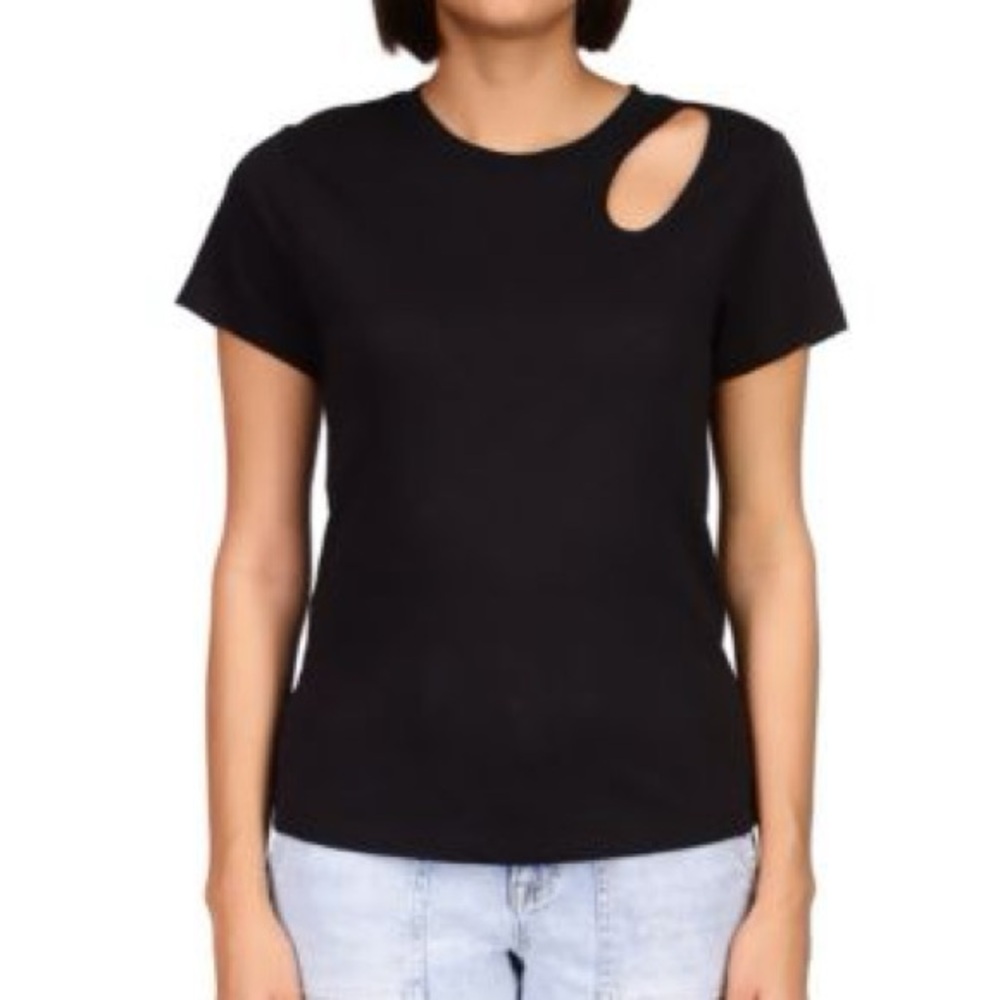 Rock & Republic Black Ribbed Cutout Tee – Size M